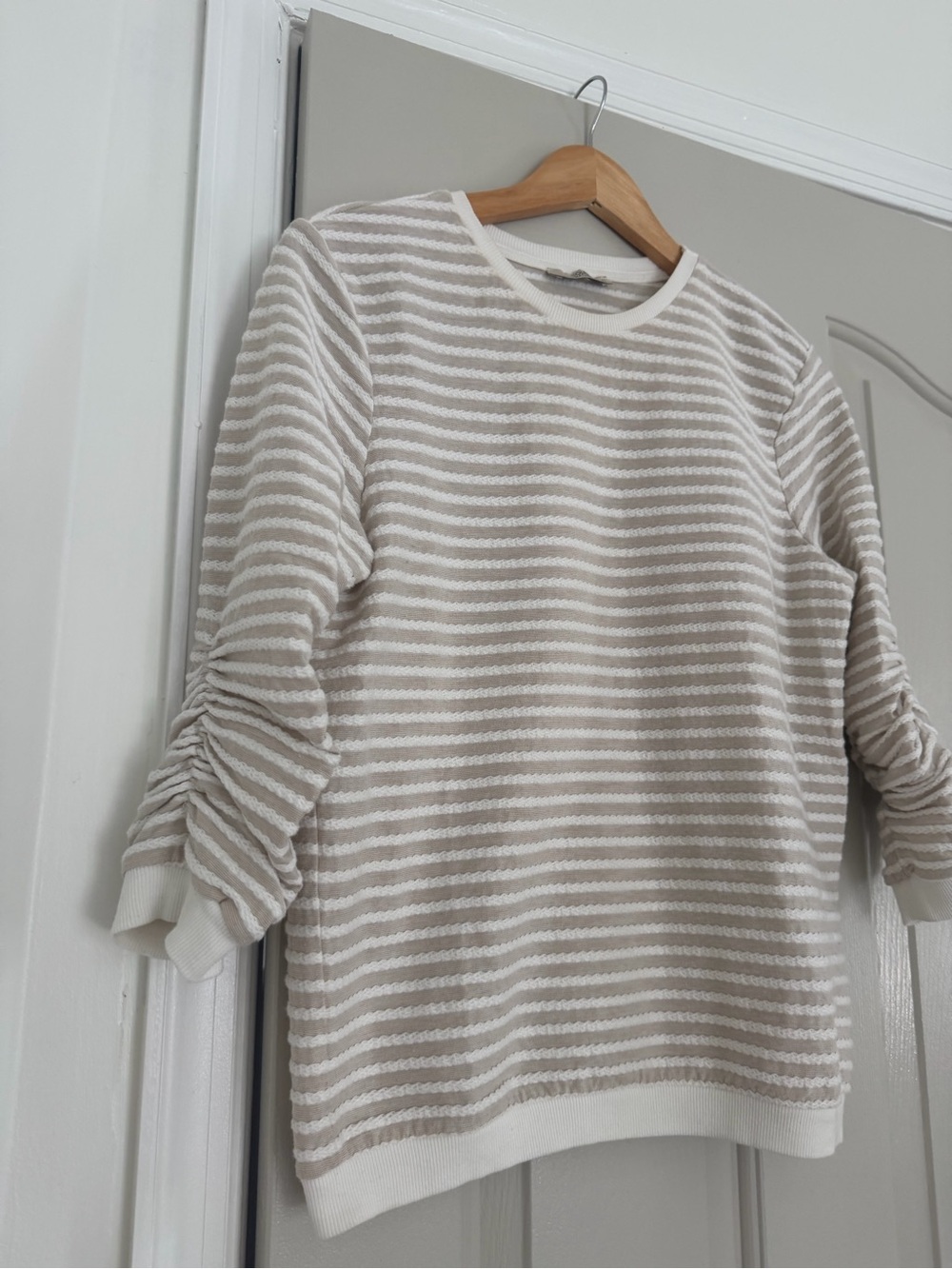 Women's Striped Crewneck Sweater - Cream & White